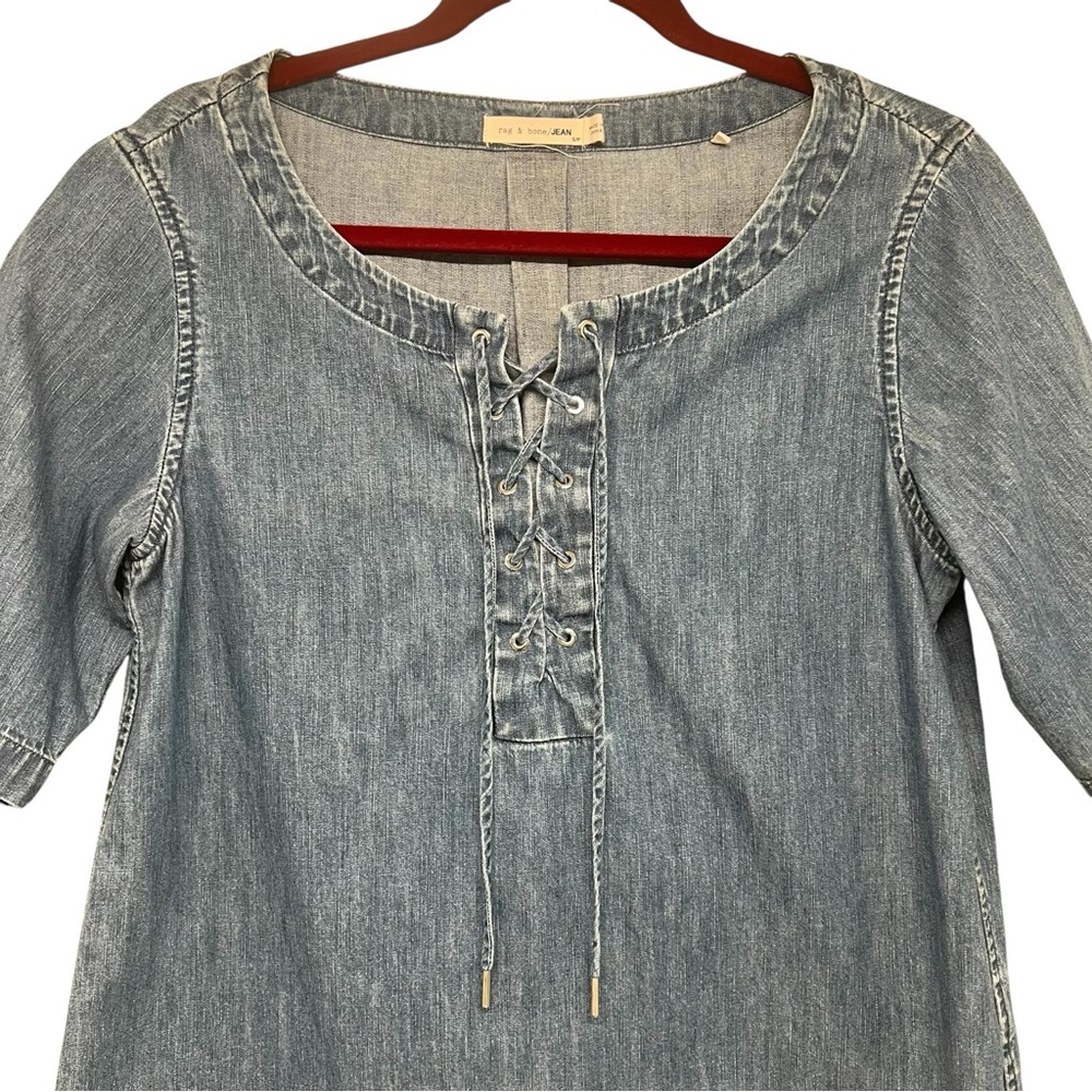 Rag & Bone Chambray Lace Neck Short Sleeve Popover Top Women’s Small - Picture 4 of 7